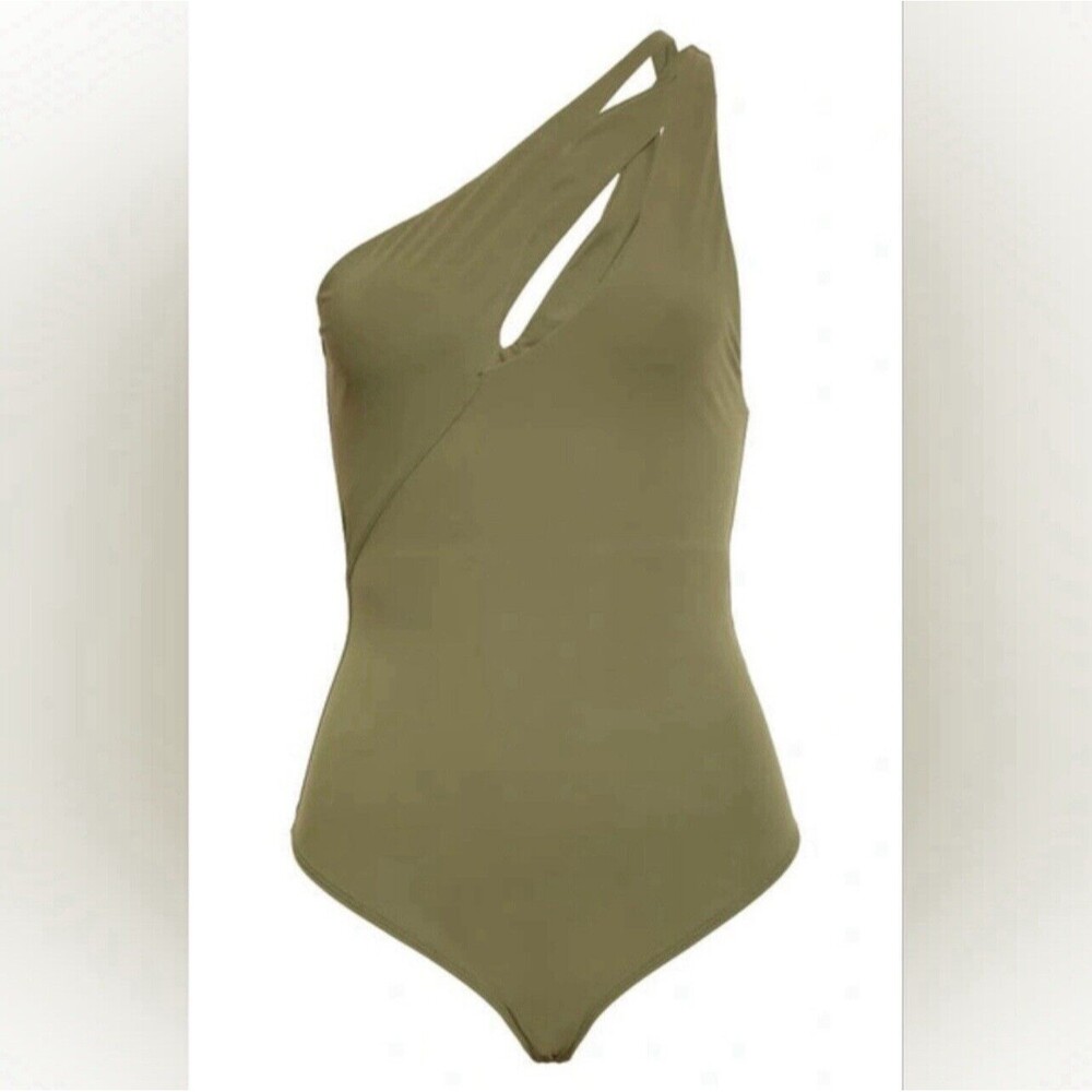 ALIX NYX Page One Shoulder Cut Out Thing Bodysuit In Military Green Sz XL